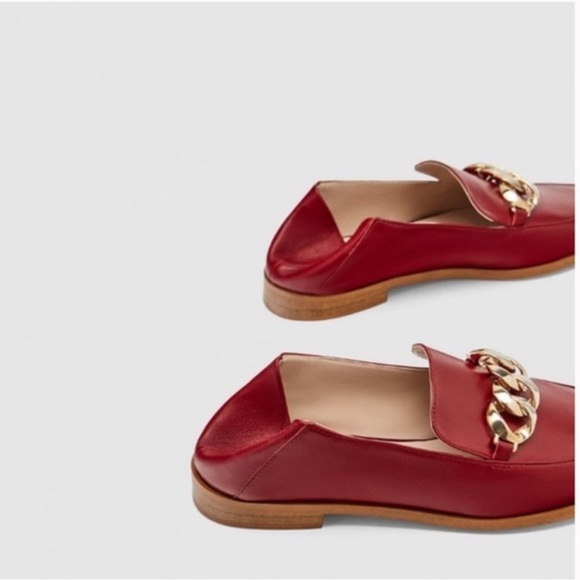 NWT Zara Gold Chain Leather Moccasin - Picture 4 of 12
